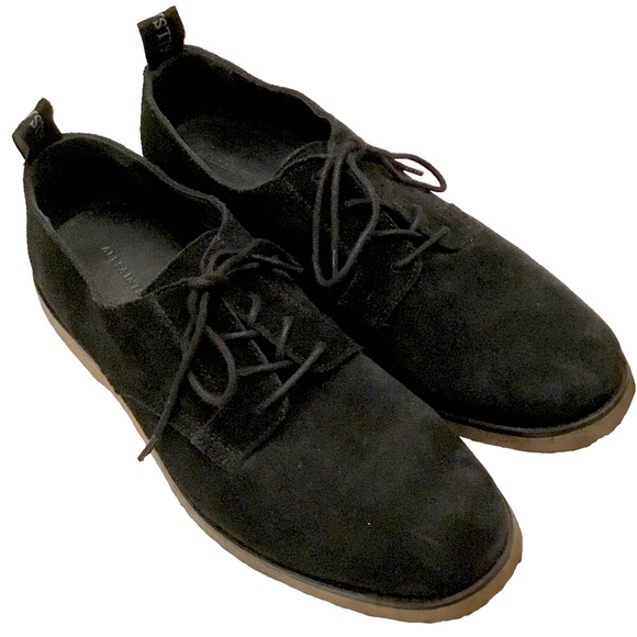 AllSaints LEIGH Derby Oxford Black Suede Lace-up Crepe Sole Size: EU 40/ US 7